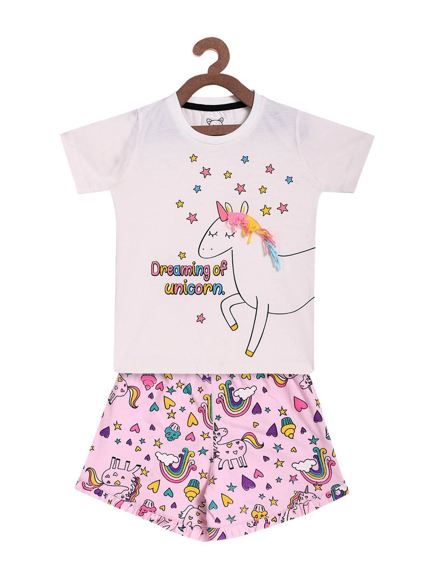 Lazy Shark Kids Pink Printed  T-Shirt with  Shorts