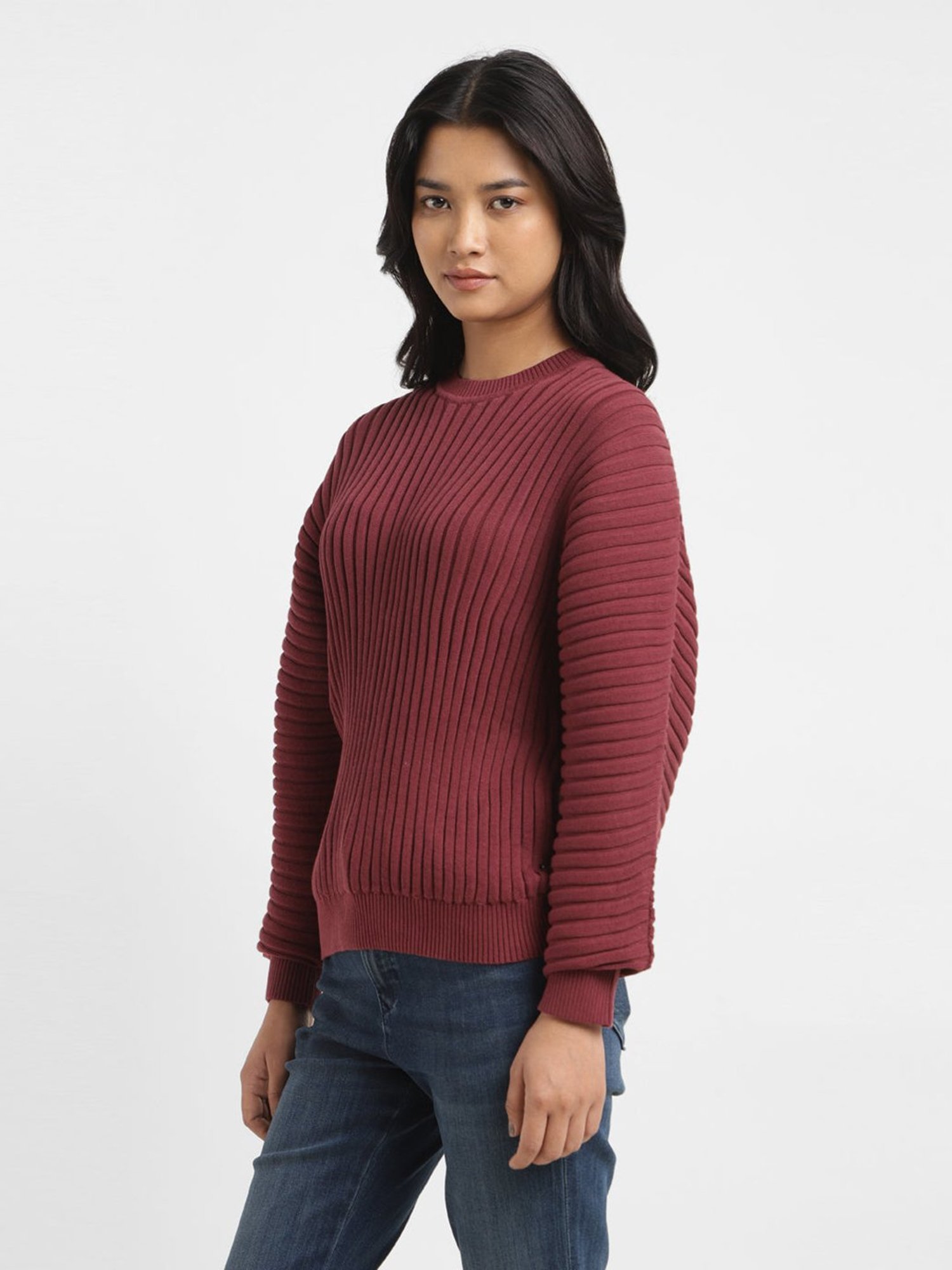 Levi's Maroon Cotton Self Design Sweater