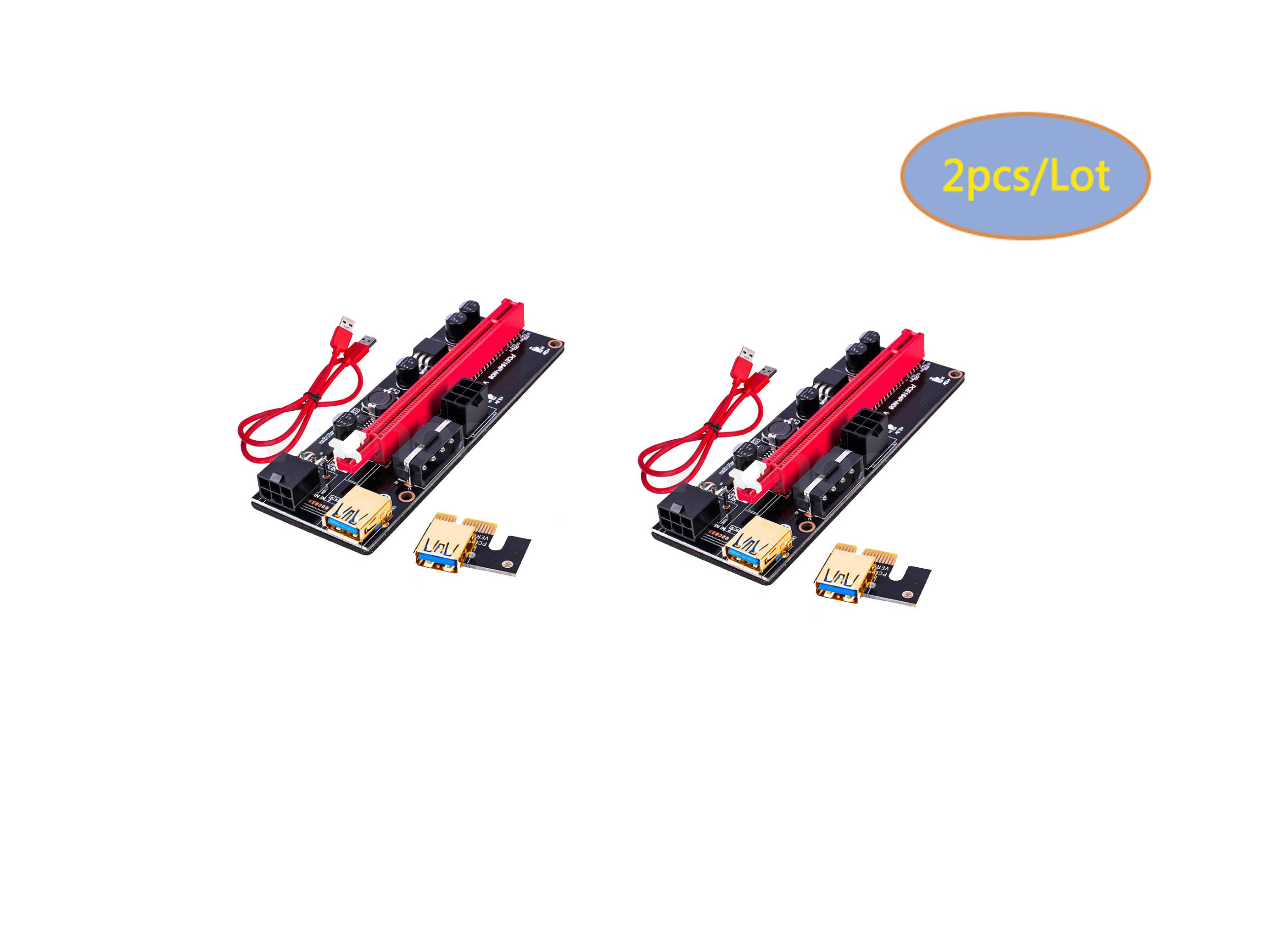 Mining Dedicated Graphics Card Extension Cable Adapter with SATA Cable X1 to X16 PCIe Riser Cable 60cm USB 3.0 Cable,PCI Express X1 to X16 GPU Mining Card, SATA,6Pin and Molex 3 Power Options-2pcs/Lot