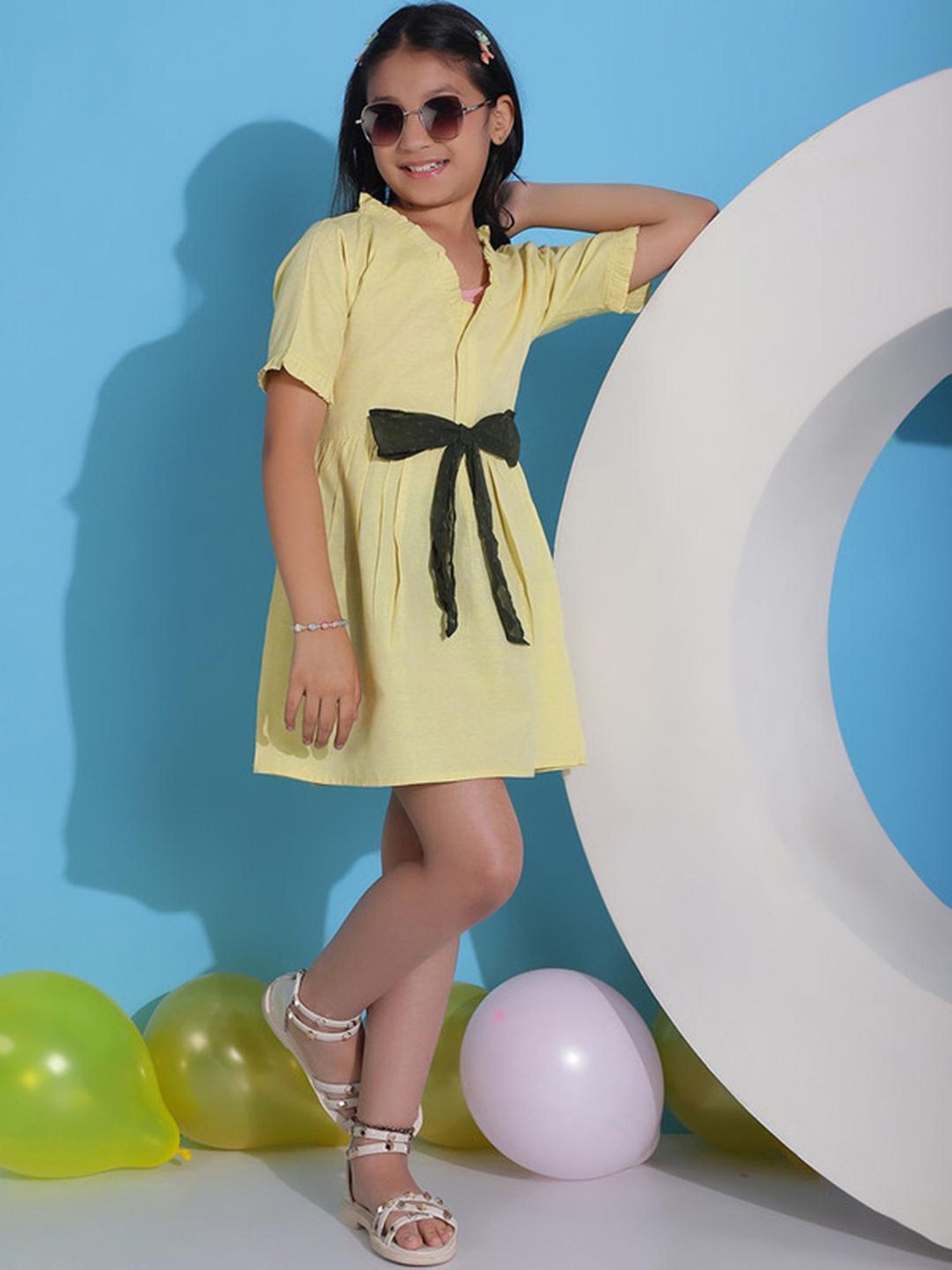 NEUDIS Kids Yellow Solid Dress