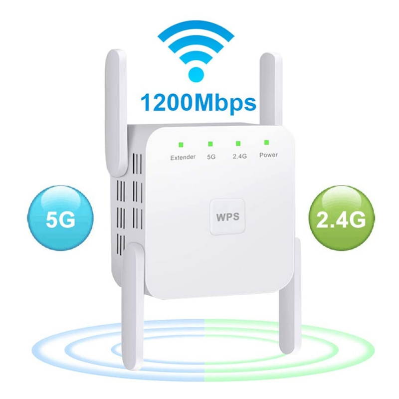WiFi Range Extender, 1200Mbps WiFi Repeater Wireless Signal Booster, 2.4 & 5GHz Dual Band WiFi Extender White