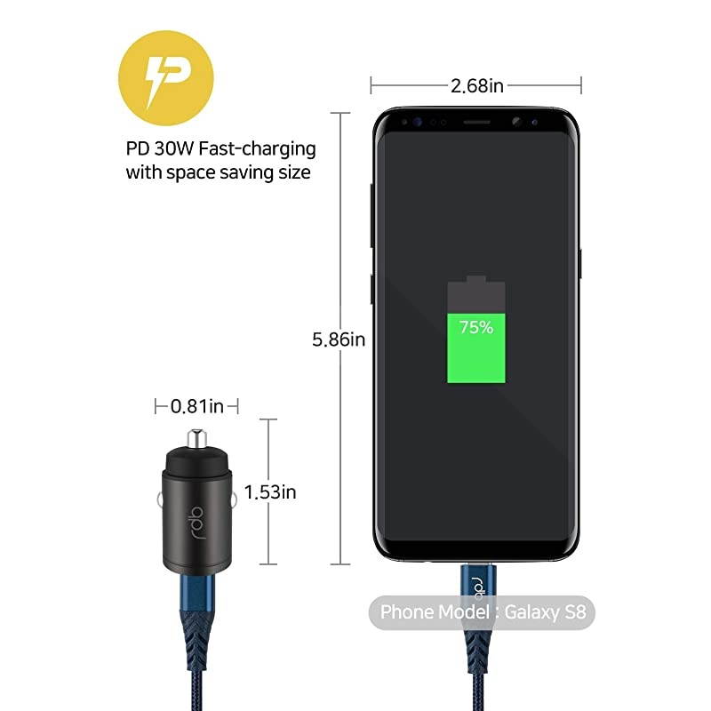 USB C Car Charger,  PD Max 30W, Super Mini Flush Fit, [Full Metal Zinc Alloy], Fast Charging Adapter