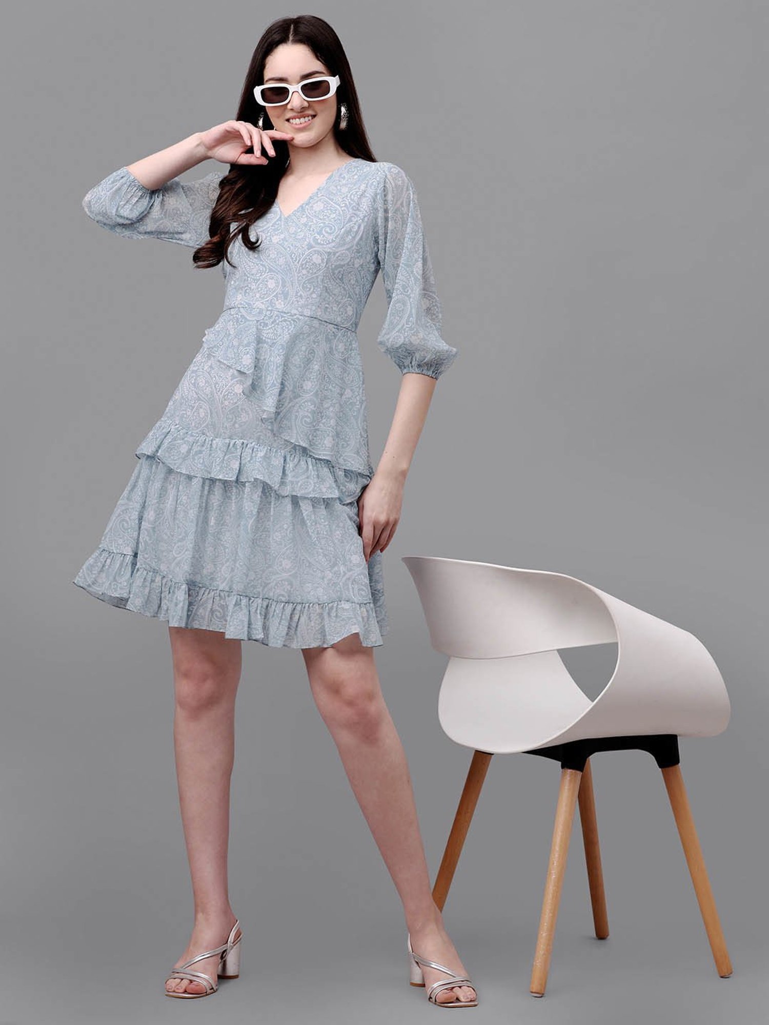 MASAKALI.CO Grey Printed A Line Dress