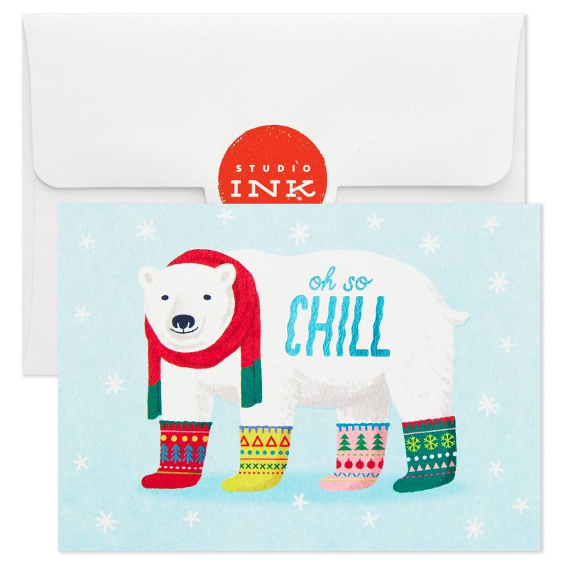 8ct Hallmark Studio Ink Polar Bear in Stocking Boxed Cards