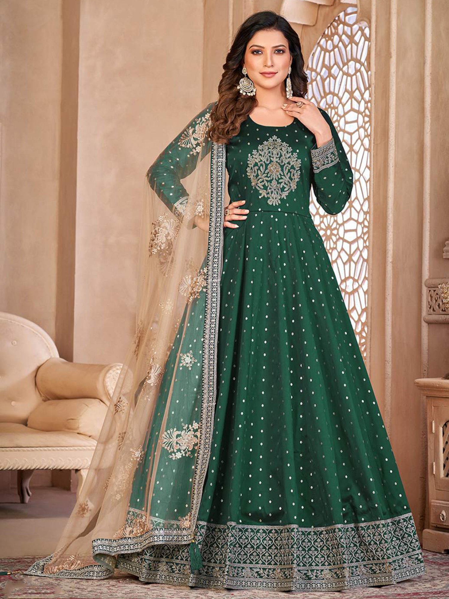 Odette Green Embroidered Unstitched Dress Material
