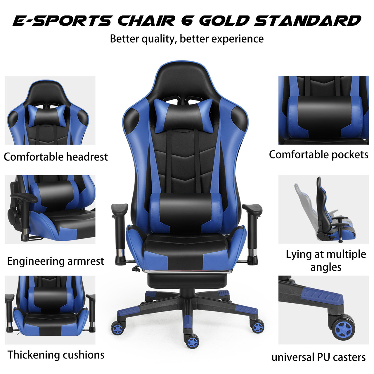 Labradores Gaming Chair Office Chair PC Chair with Massage Lumbar Support, Racing Style PU Leather High Back Adjustable Swivel Task Chair with Footrest (Black&Red)