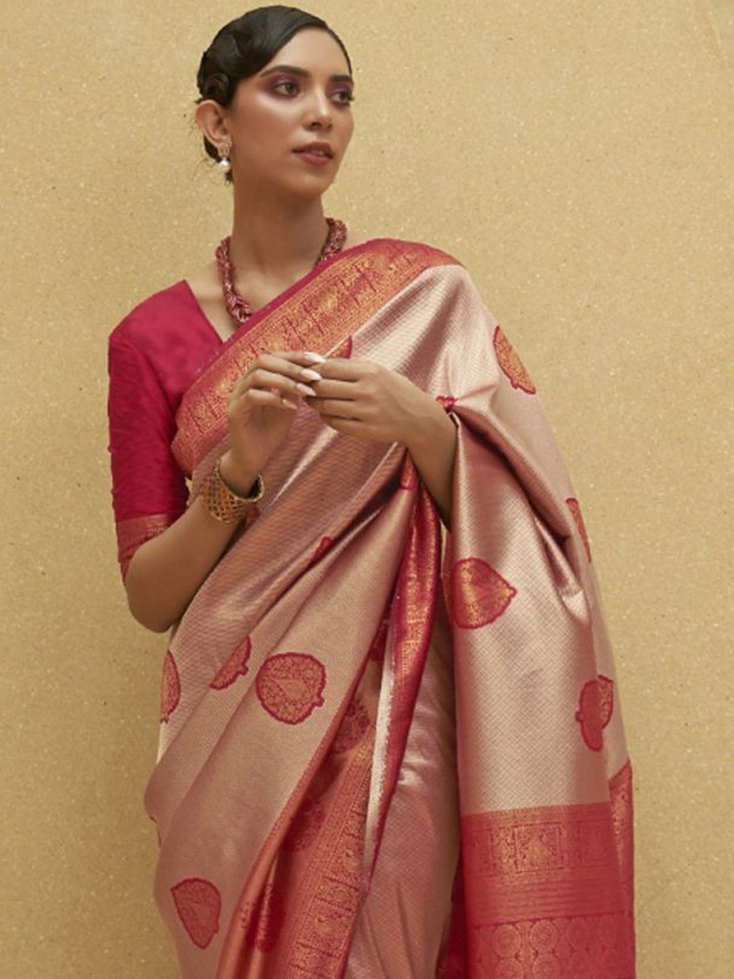 Elora Red Woven Saree With Unstitched Blouse