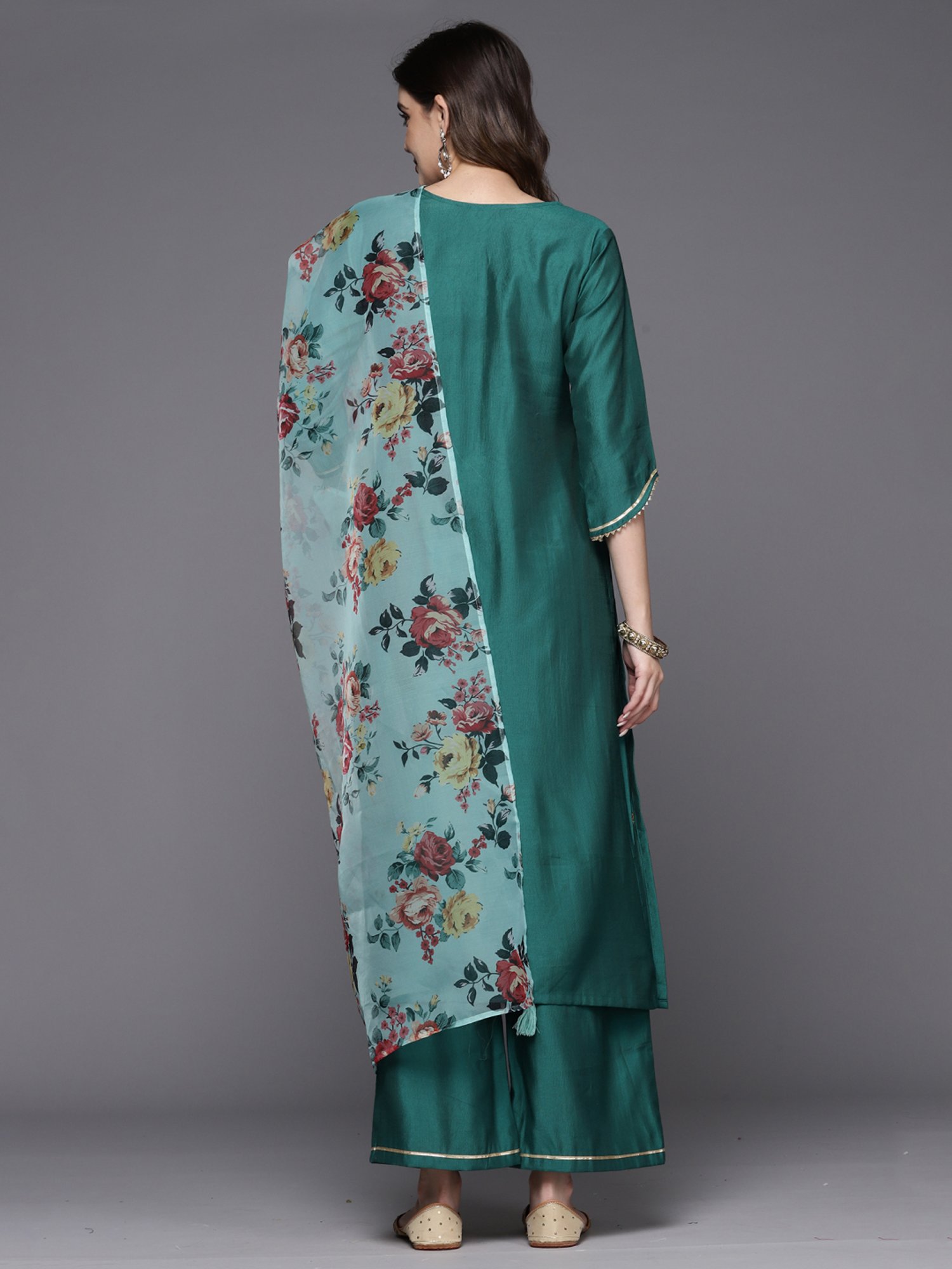 Indo Era Green Embroidered Kurta Palazzo Set With Dupatta