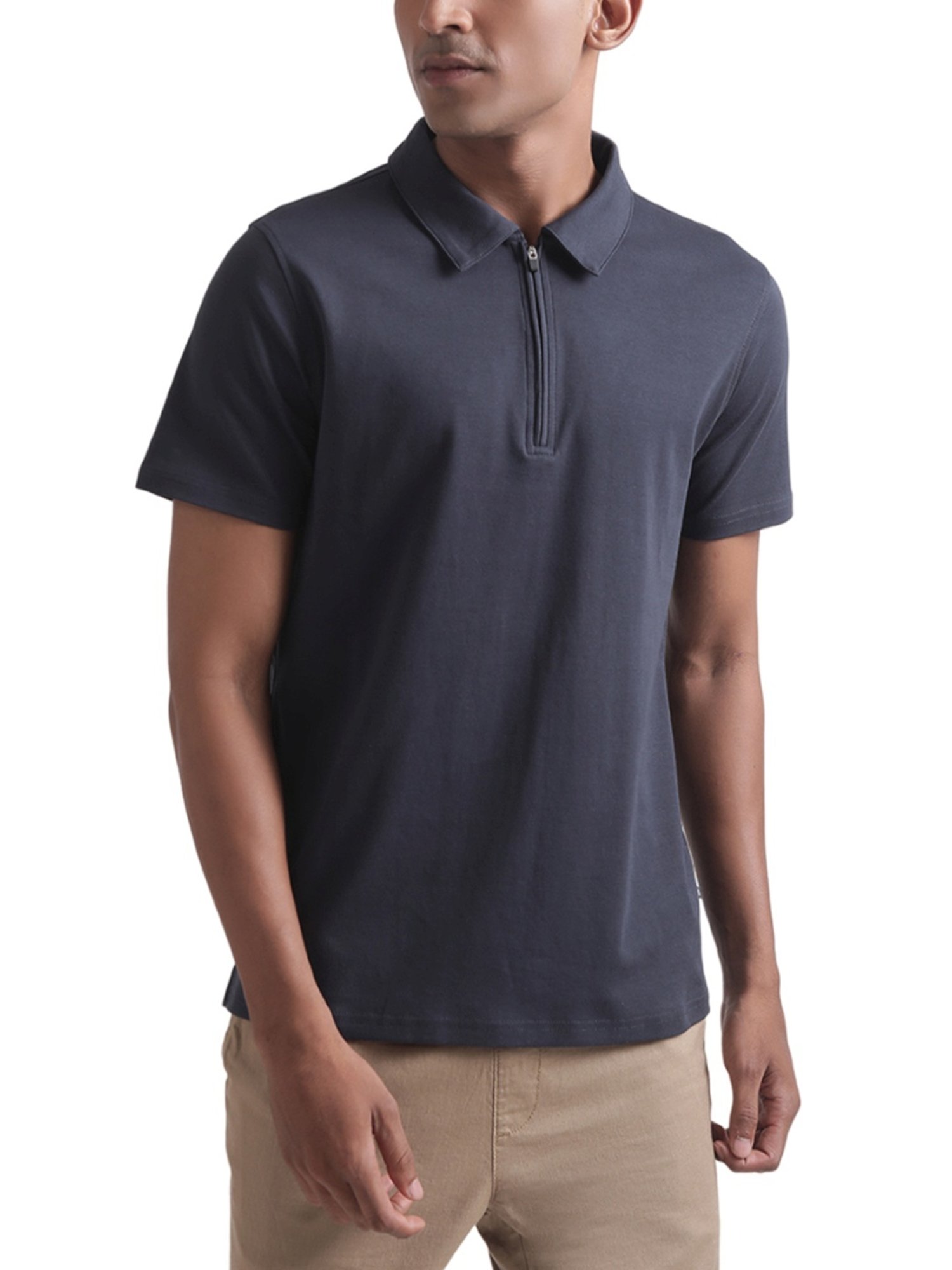 Matinique Navy Blue Cotton Regular Fit Polo T-Shirt