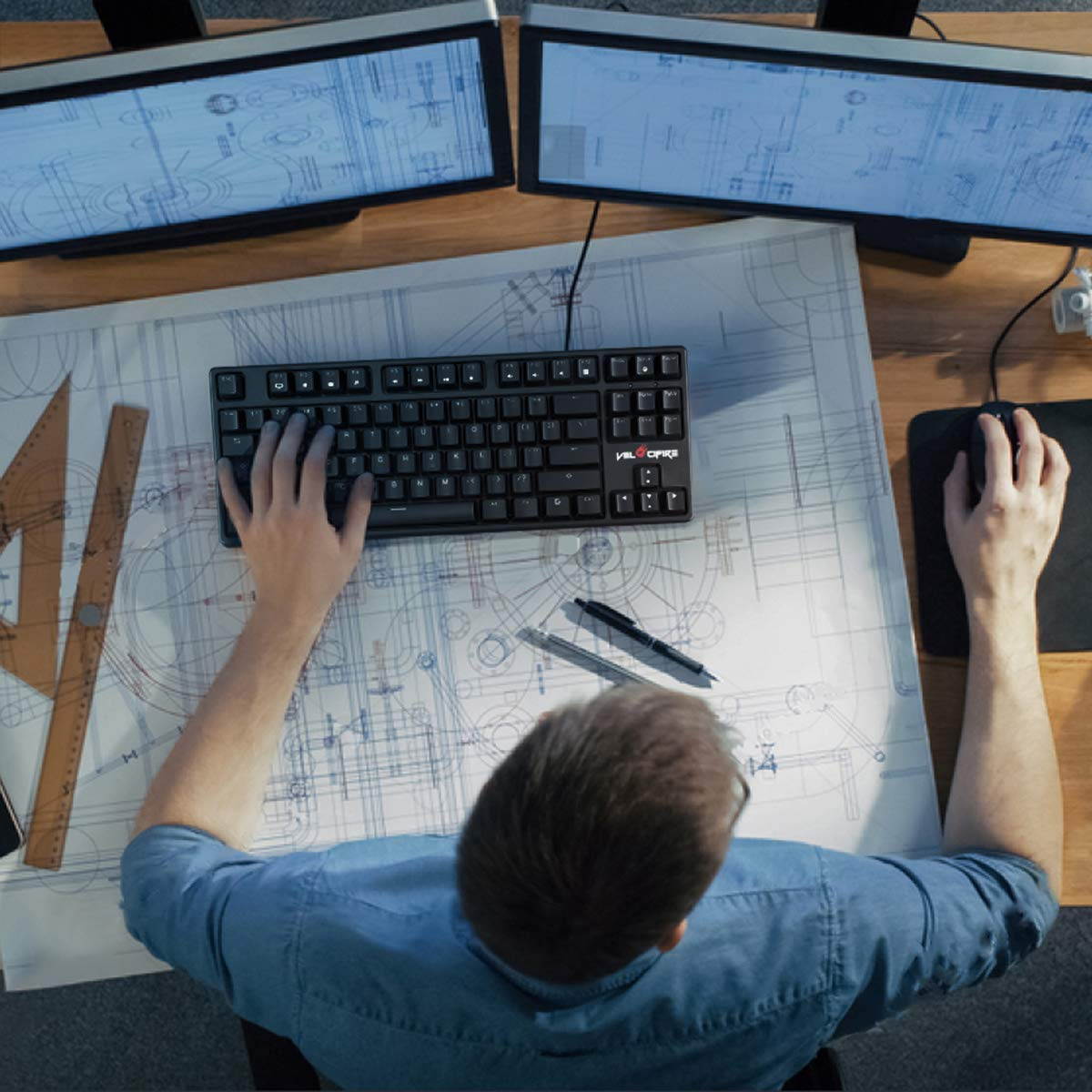 VELOCIFIRE TKL02 Wireless Plugable Mechanical Keyboard 87 Key Tenkeyless Ergonomic with Low Profile Quiet Brown Switches, and White LED Backlit for Copywriters, Typists, and Programmers