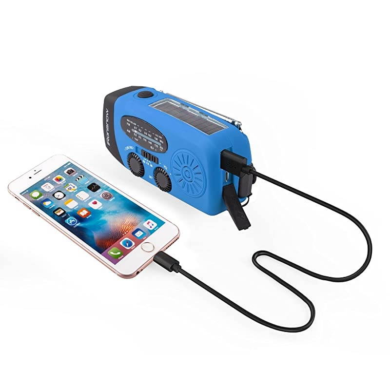 Upgraded Version  IS088+ 1000mAh Solar Hand Crank Radio AMFMNOAAWB Weather Emergency Radio Dynamo LED Flashlight Power Bank for iPhoneAndroid Smart Phone Blue