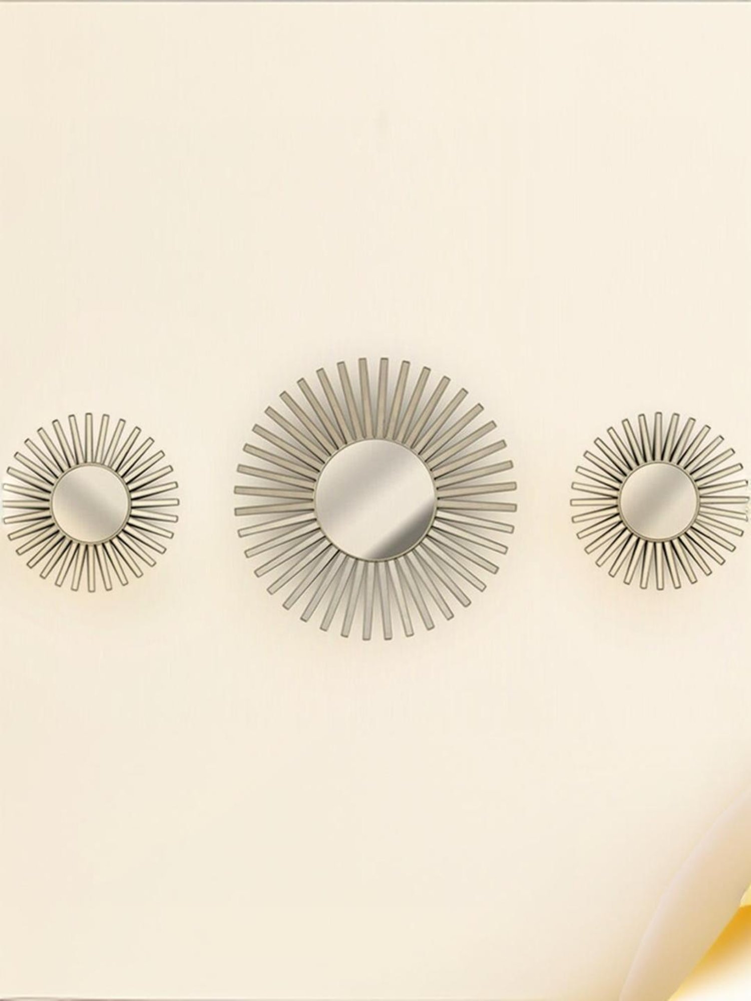 @Home Gold Glass Sunrays Design Decorative Wall Mirror - Set of 3