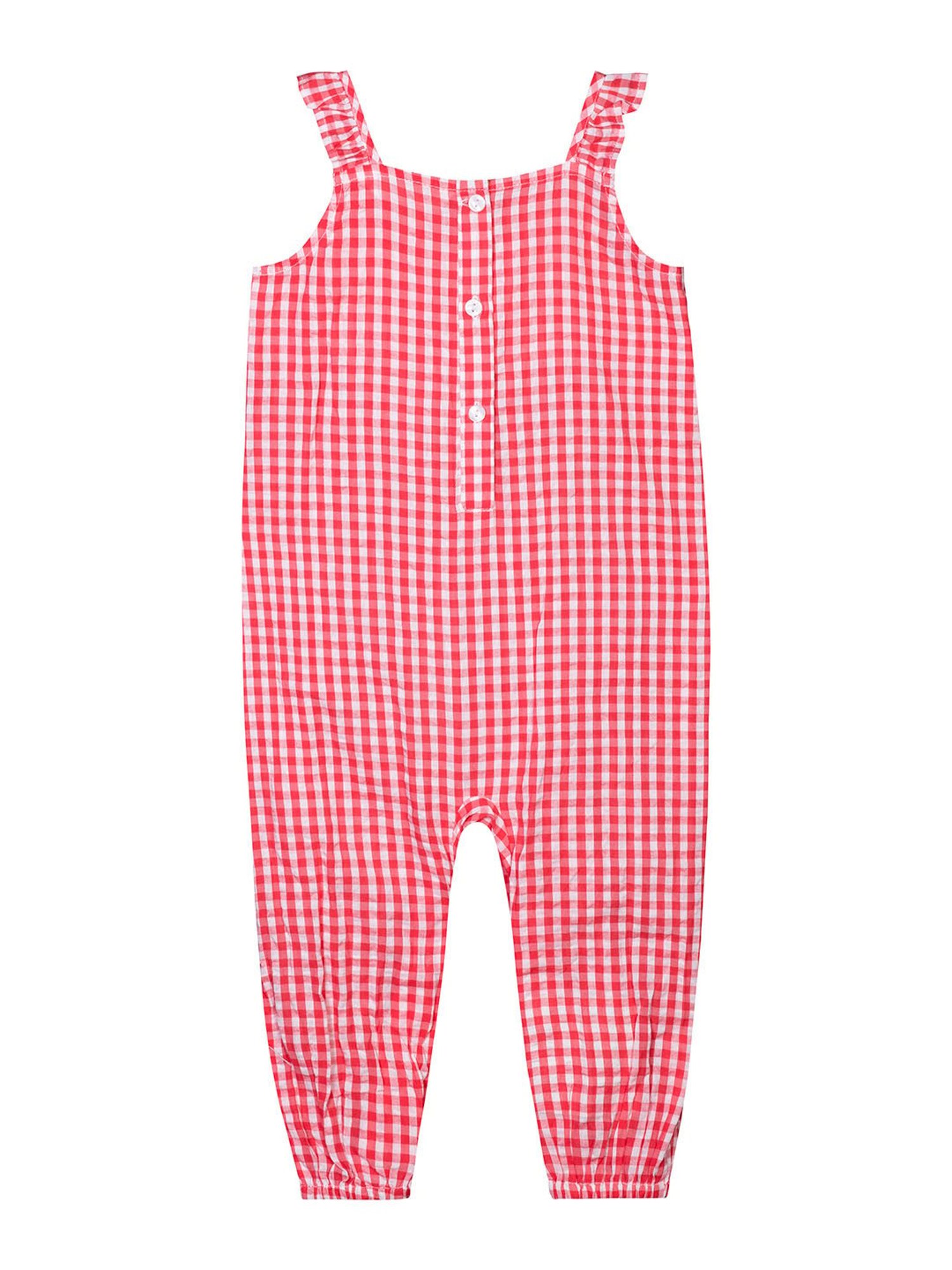 Budding Bees Kids White & Red Checks Jumpsuit
