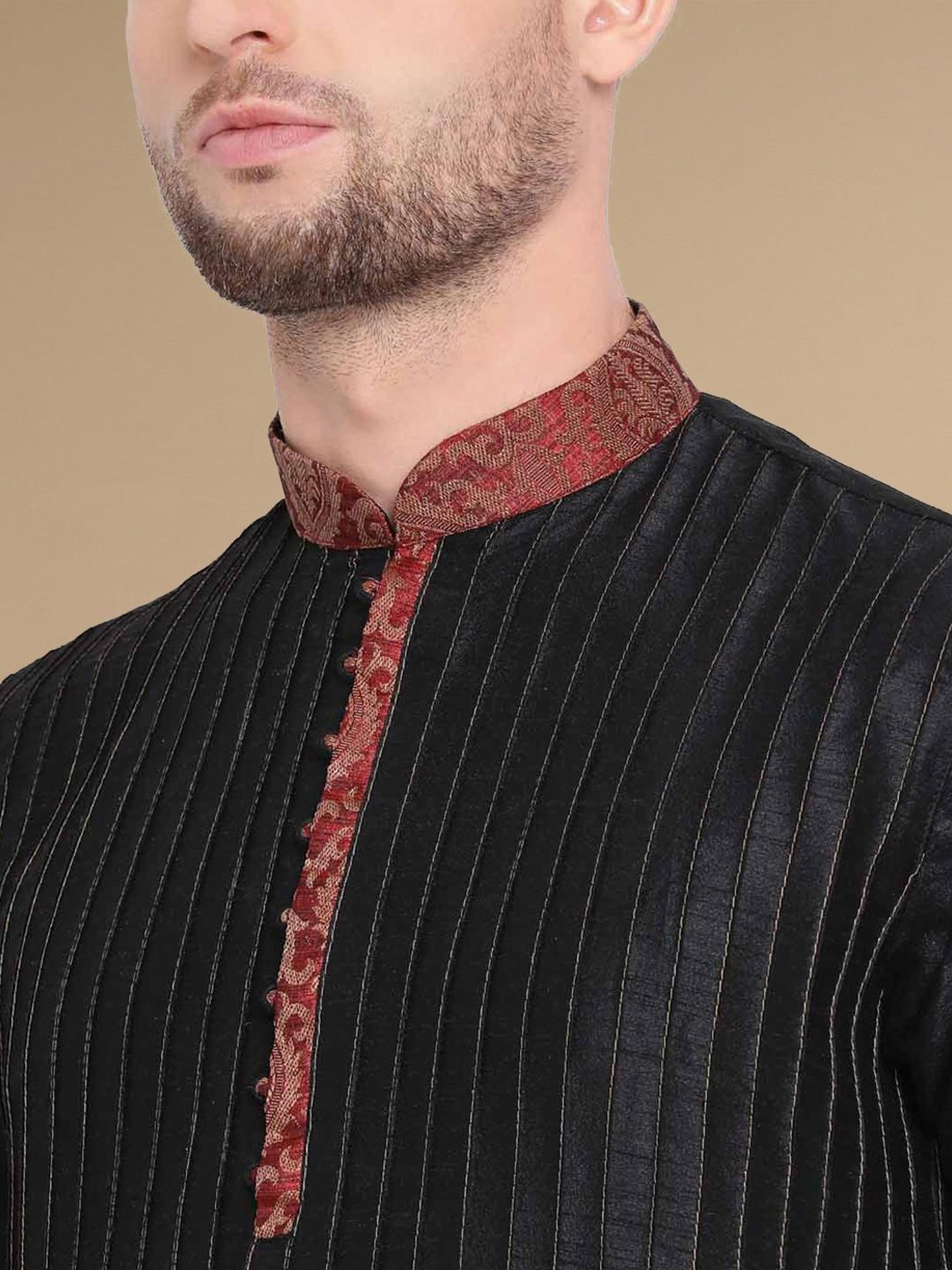 Sanwara Black Cotton Regular Fit Striped Kurta Bottom Set