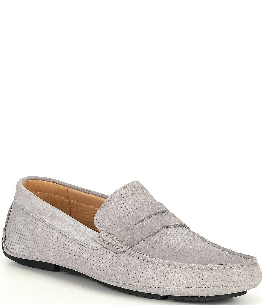 Flag LTD. Men's Morgan Kidsuede Leather Perforated Penny Loafer Moccasins
