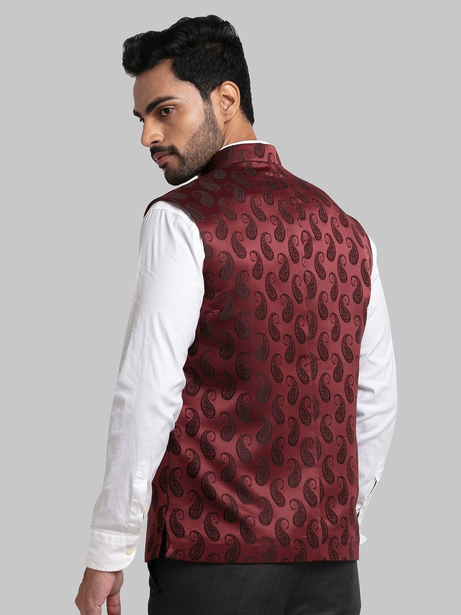 Raymond Maroon Regular Fit Printed Nehru Jacket