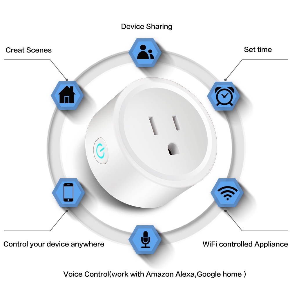 2 Pack Wifi Smart Plug Socket Outlet Adapter Switch Wifi for Android & IOS Alexa Echo