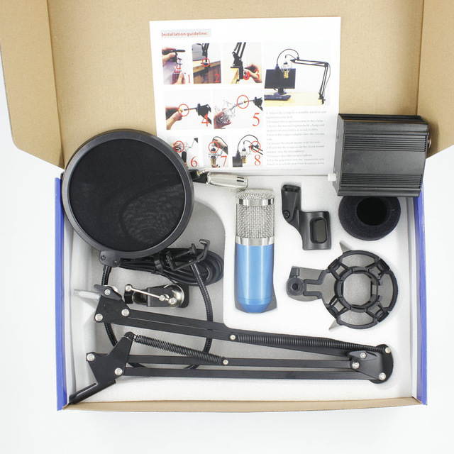 Professional BM800 Condenser Sound Microphone For Recording Kit KTV Karaoke+ Pop Filter +NB35 stand + 48V Phantom Power Supply