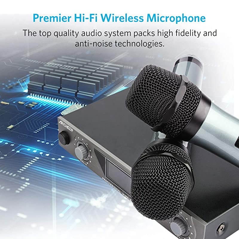 UHF Wireless Microphone System with LCD Display Dual Channel Handheld Karaoke Microphones Set for Outdoor Wedding Conference Karaoke Evening Party Singing