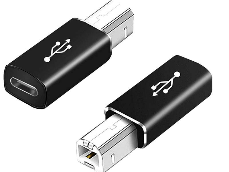 USB C Female to MIDI Adapter, USB C to USB B Adapter (2packs), Compatible with Printers, MIDI, Electric Pianos, Synthesizers and More Type-C Devices/laptops, etc. (Black)
