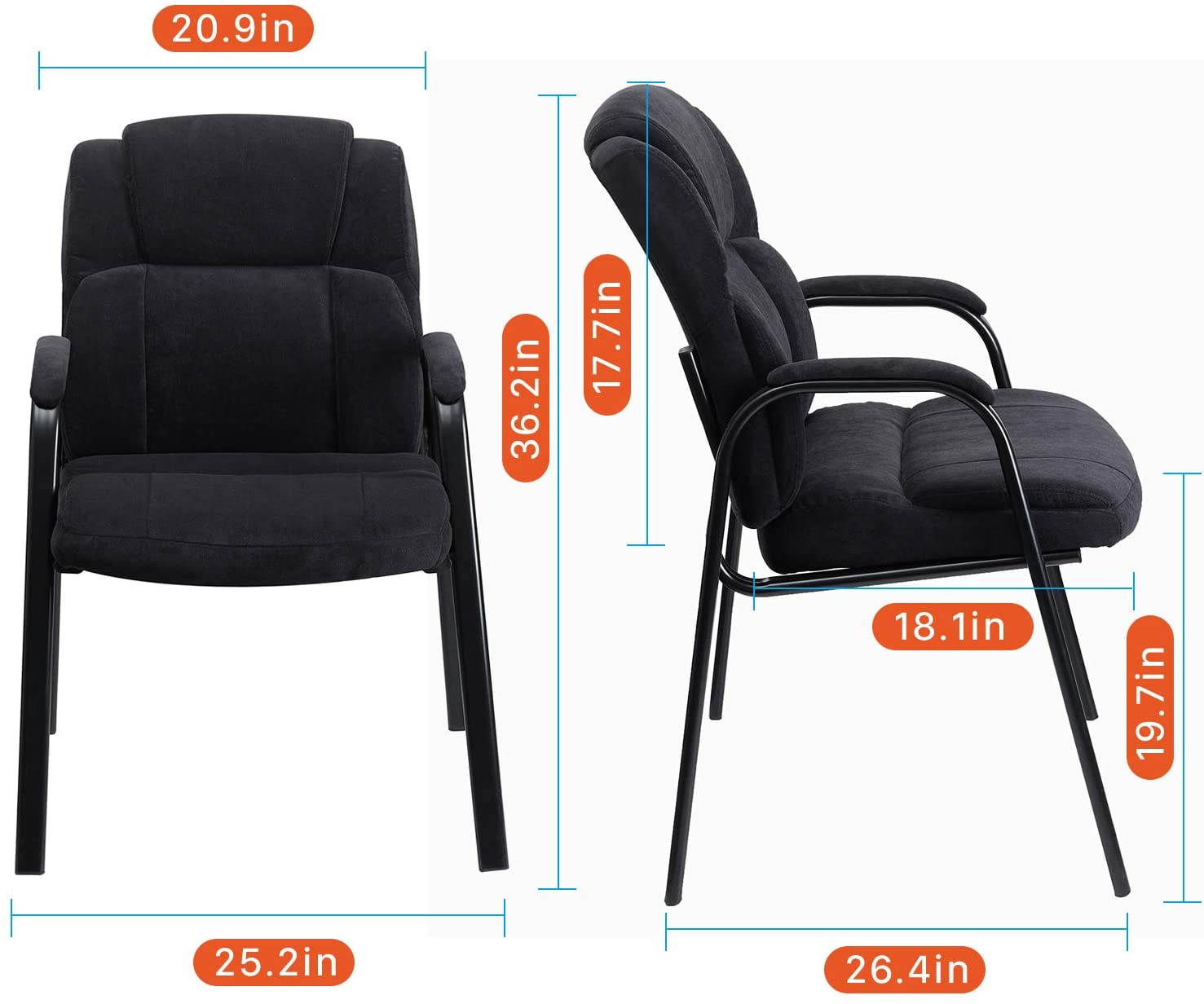 Upholstered Guest Chair with Padded Arm Rest for Reception Meeting Conference and Waiting Room Side Office Home Black