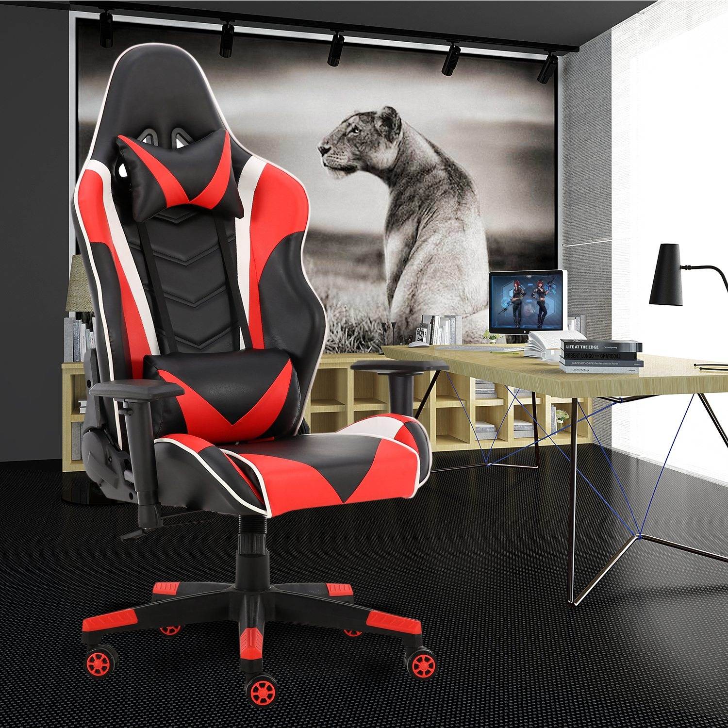 High Back Swivel Chair Racing Gaming Chair Office Chair with Headrest & Lumbar Pillow