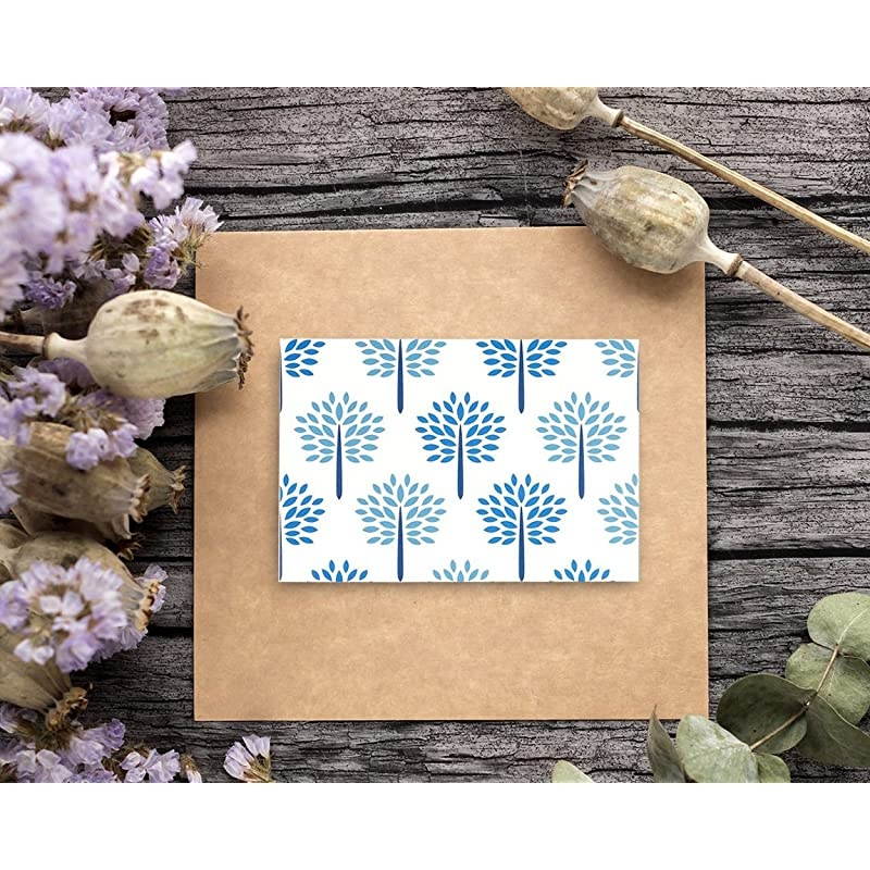 Pack Blank Greeting Note Card Bulk, Shades of Blue Floral Foliage, Envelopes Included, 4x6