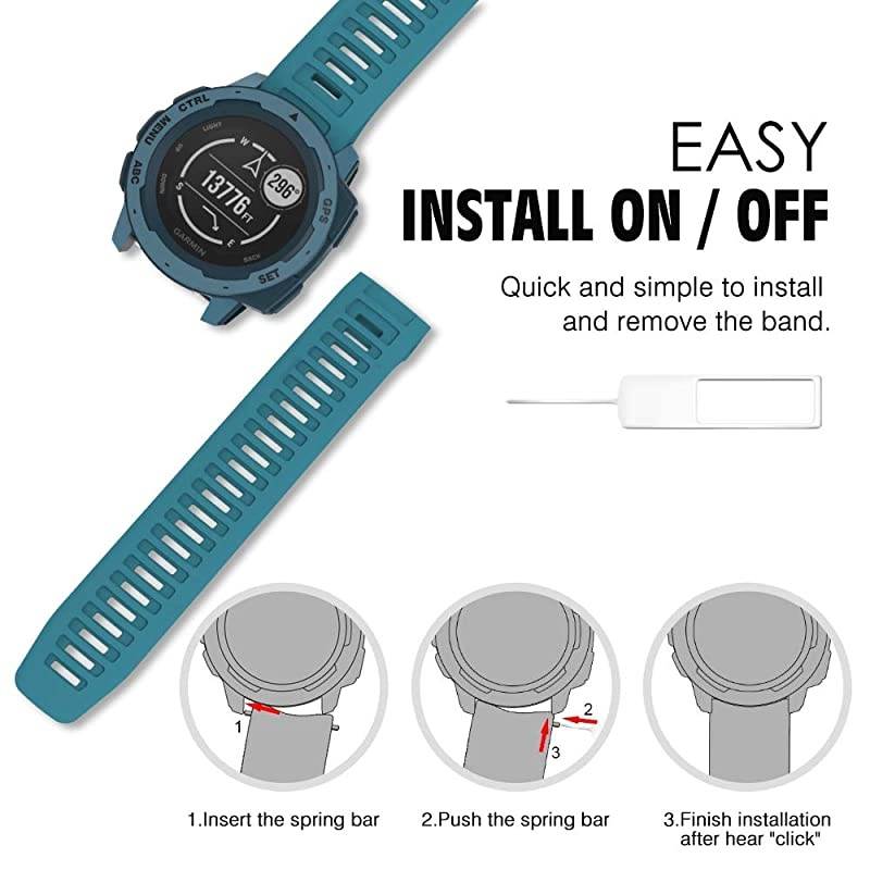 Watch Band Compatible with Garmin Instinct Sports GPS Smart Watch, Soft Silicone Adjustable Replacement Strap Fit Garmin Instinct/Instinct Tide/Instinct Tactical - Lake Blue