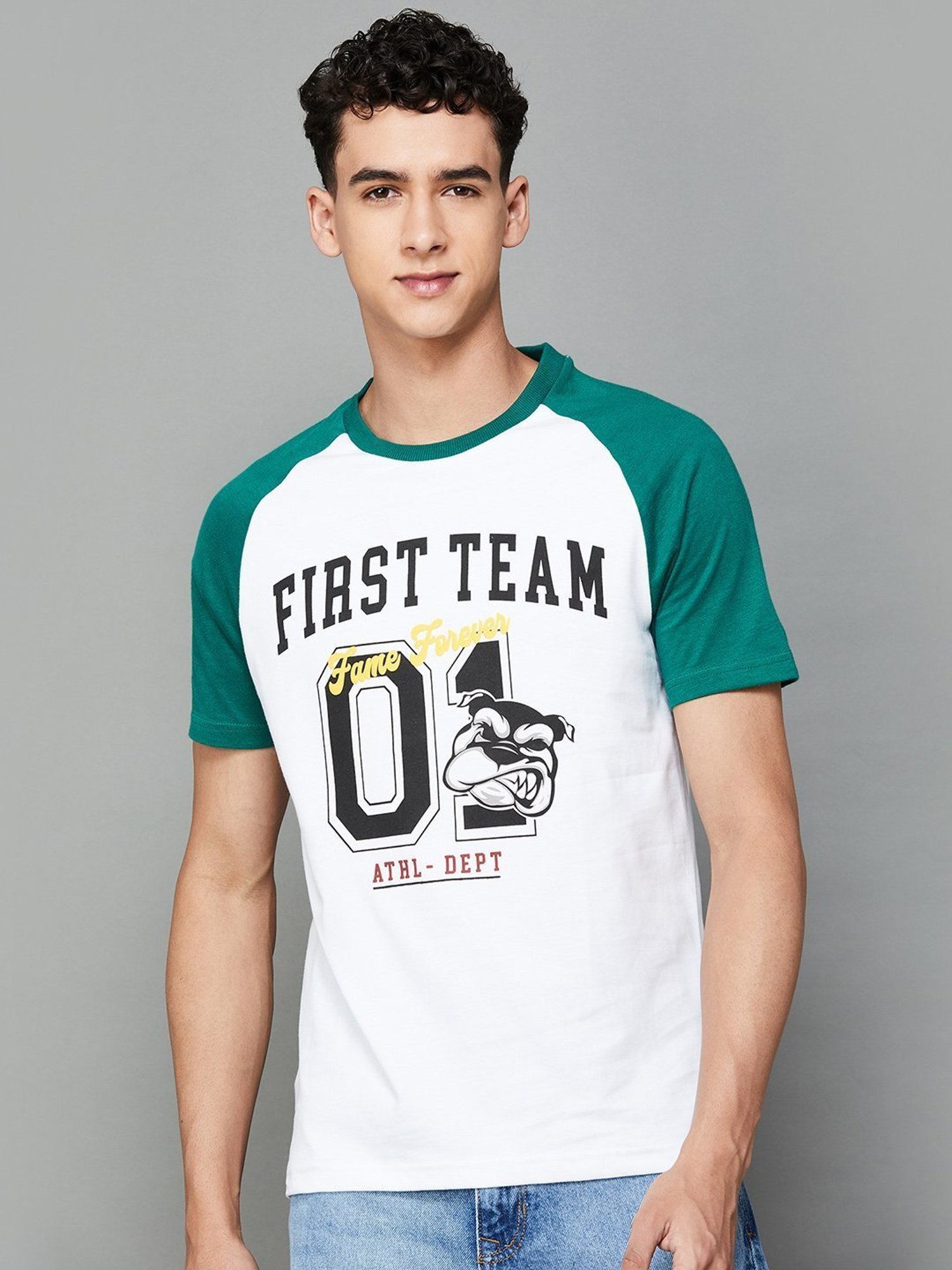 Fame Forever by Lifestyle Green Cotton Regular Fit Printed T-Shirt