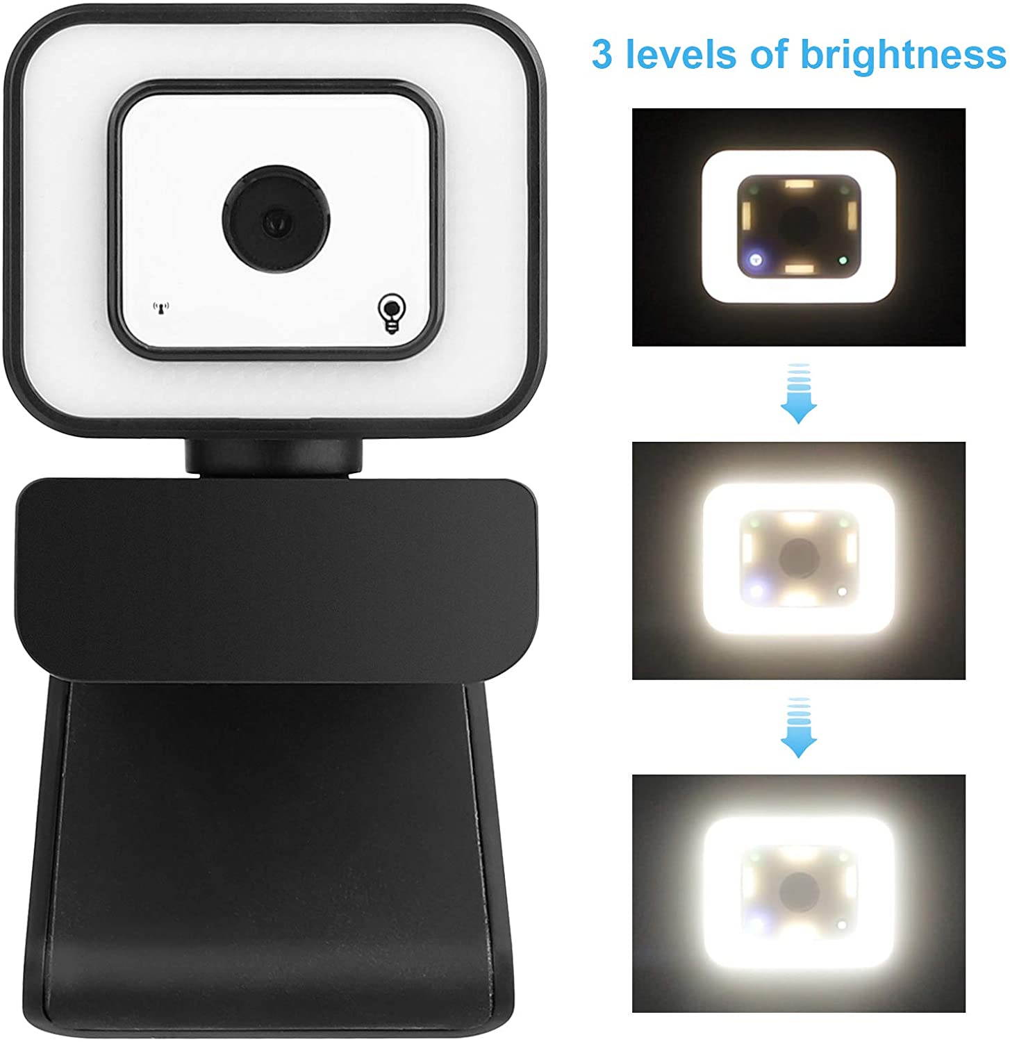 Webcam with Microphone, Full HD Video Webcam 1080P Webcam, Fixed Focus, Automatic Light Correction,  for Video Conferencing, Teaching, Streaming Media and Games