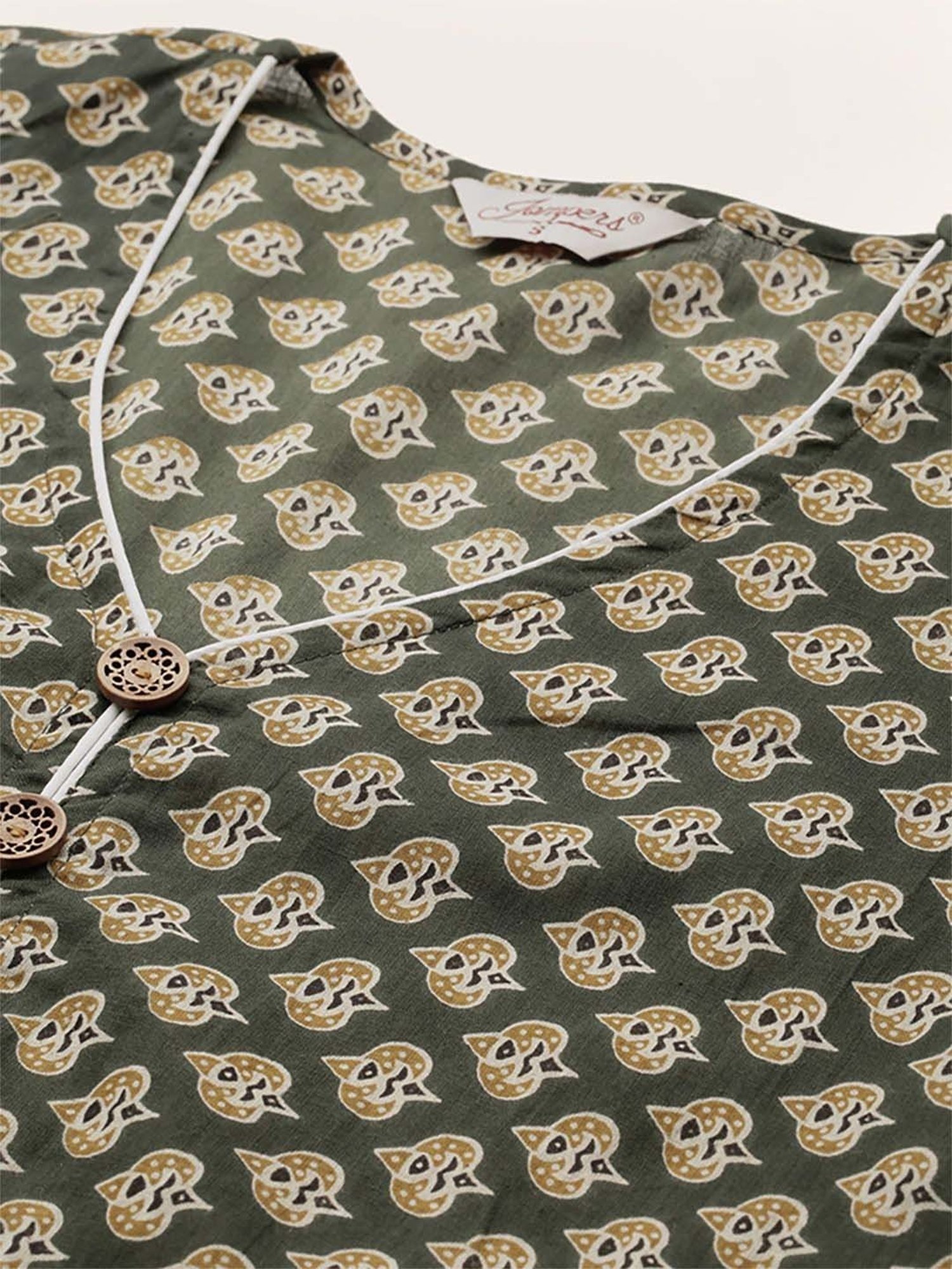 Jompers Green Cotton Printed A Line Kurta