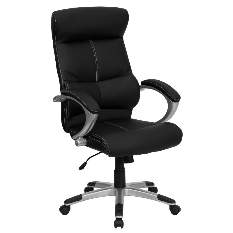 Emma and Oliver High Back Black LeatherSoft/Line Stitched Curved Headrest Swivel Office Chair
