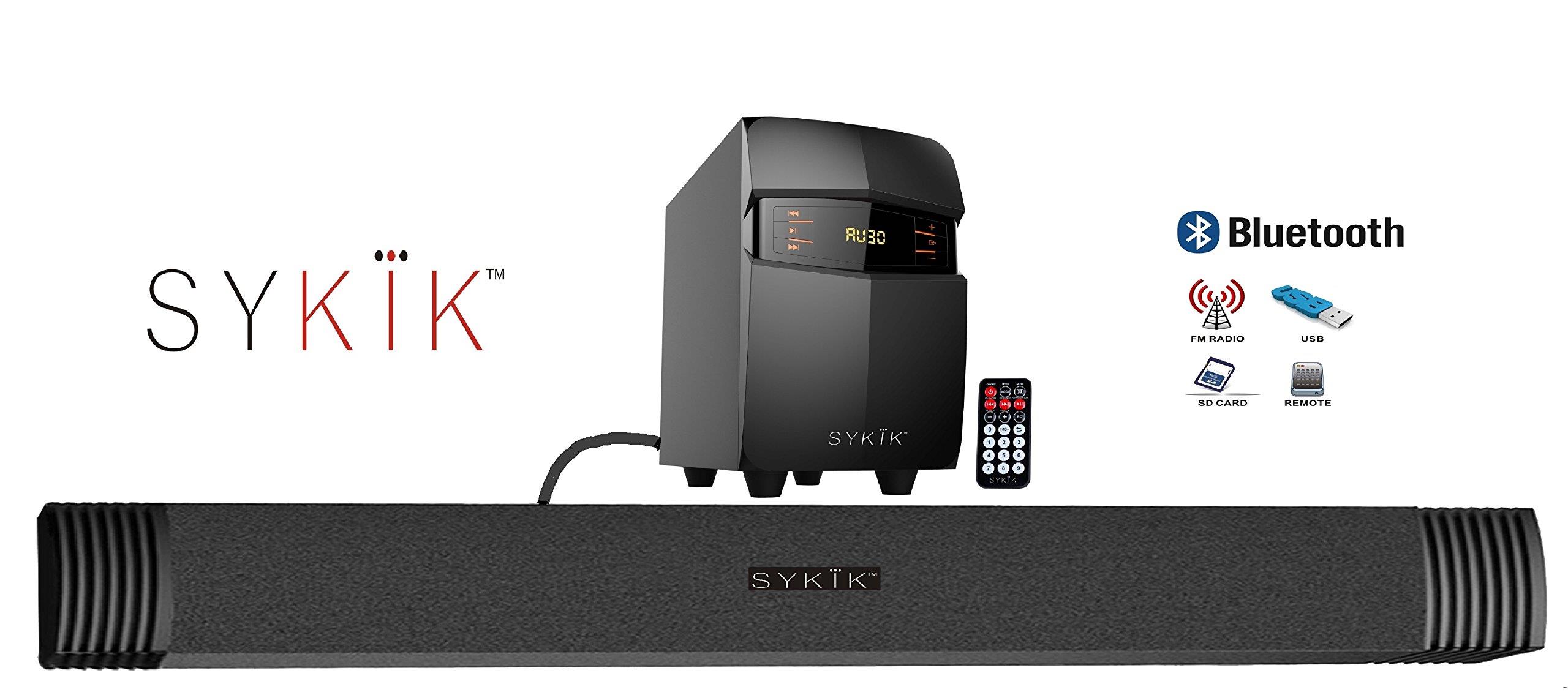 Sykik SBME2SUB Bluetooth Sound Bar with subwoofer, Wireless Remote, FM Radio, RCA Input, USB, SD Ports and bass Control