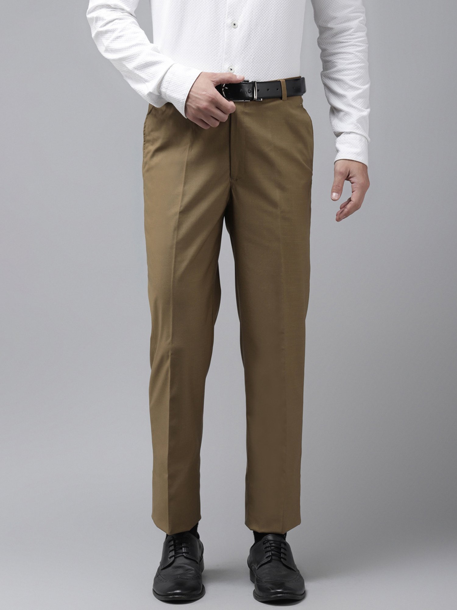 Hangup Plus Khaki Regular Fit Flat Front Trousers