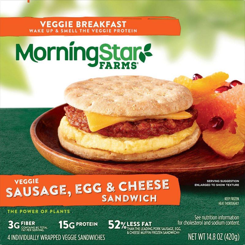 Morningstar Farms Veggie Sausage Egg Cheese Breakfast Frozen Sandwich - 14.8oz