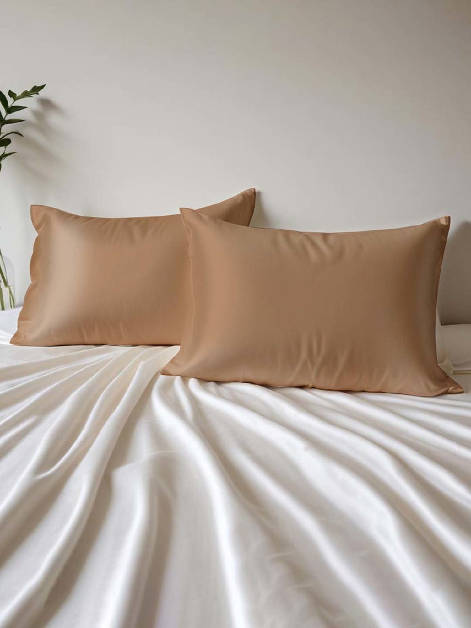 Layers Copper 85 GSM Micro Satin Silk Pillow Covers - Set of 2