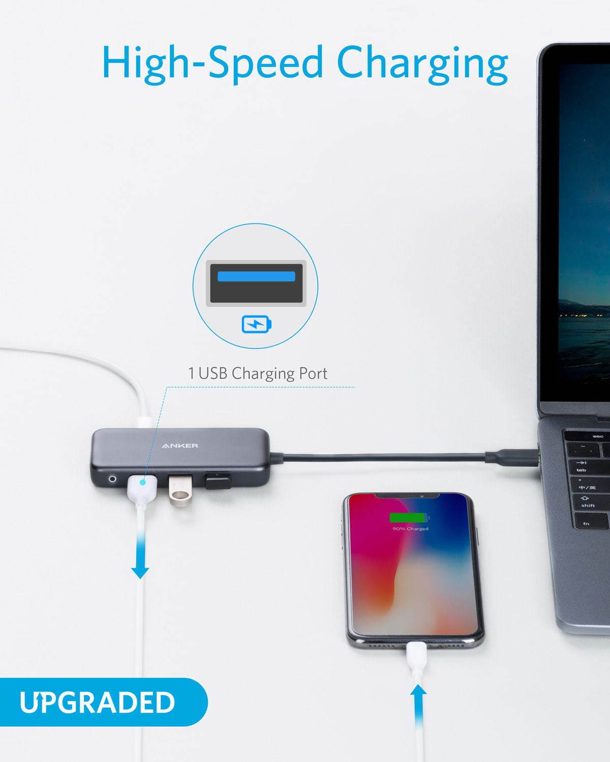 [Upgraded] Anker USB C Hub, 4-in-1 USB C Adapter, with 60W Power Delivery, 3 USB 3.0 Ports, for MacBook Pro 2016/2017/2018, Chromebook, Xps, and More