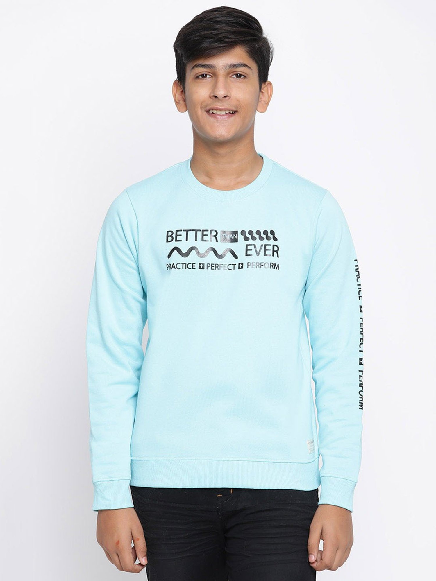 Lil Tomatoes Kids Sky Blue Graphic Print Full Sleeves Sweatshirt