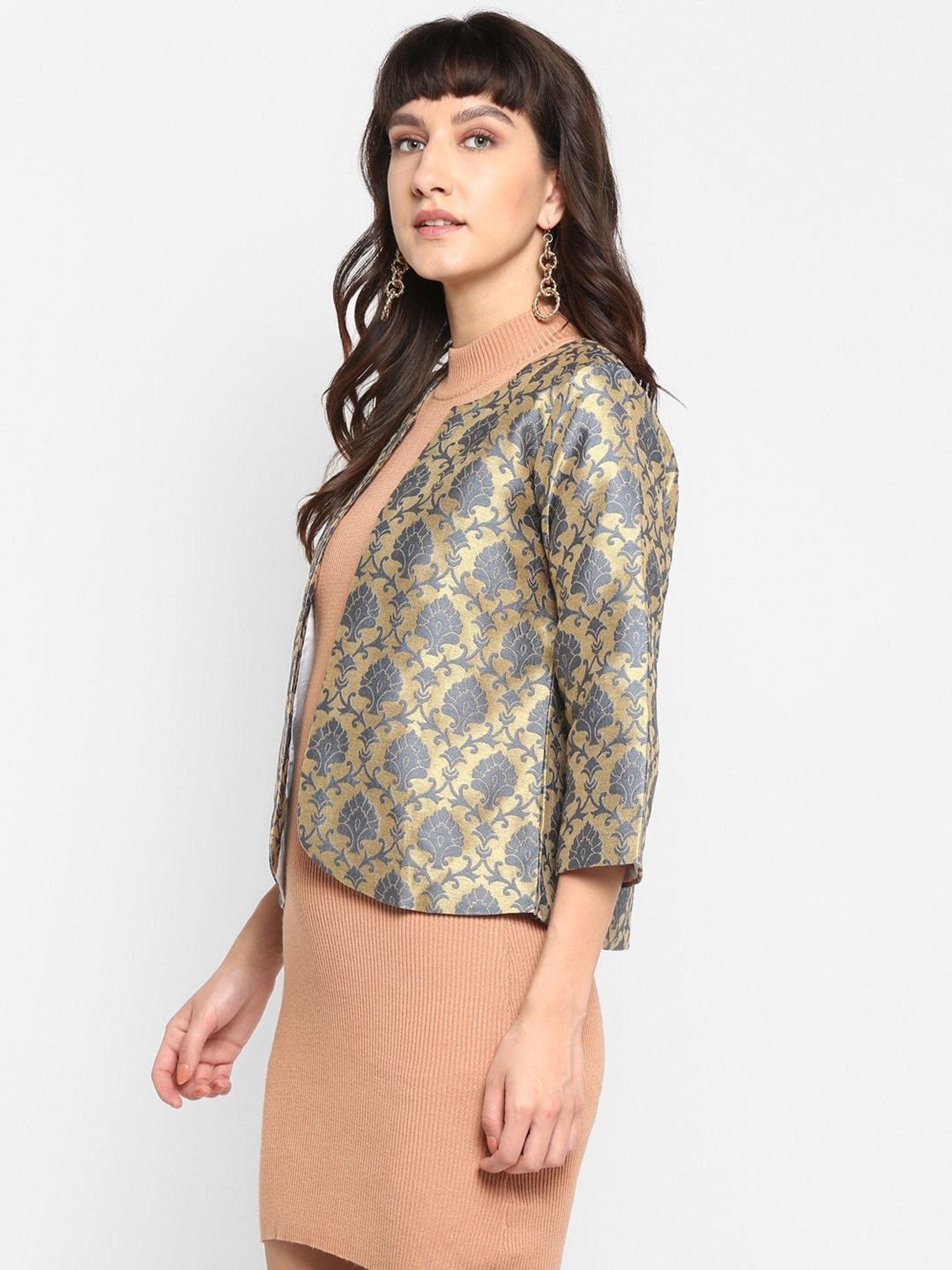 Hangup Golden & Grey Jacquard Pattern Shrug