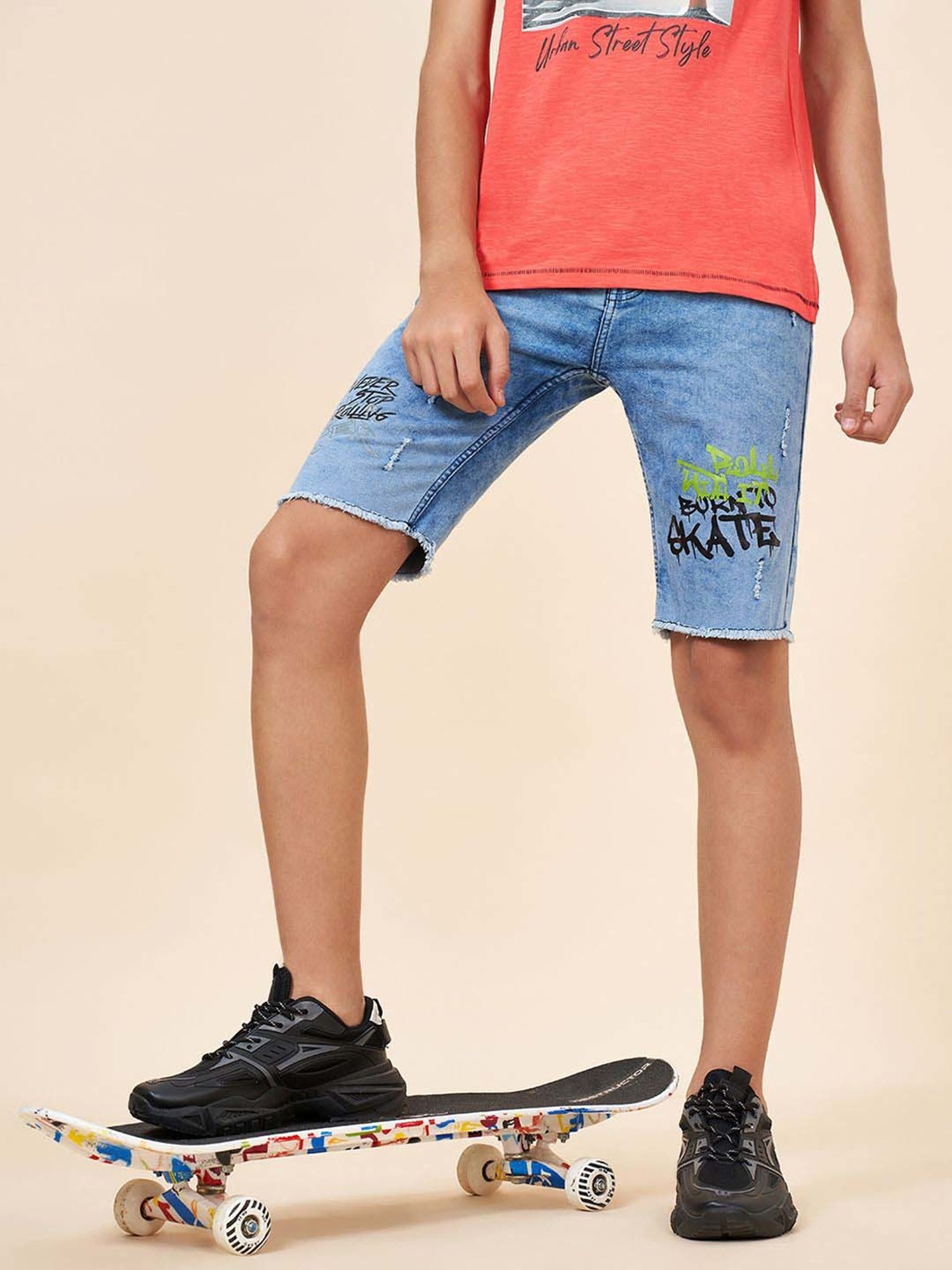 Coolsters by Pantaloons Kids Medium Blue Printed Full Sleeves Shorts