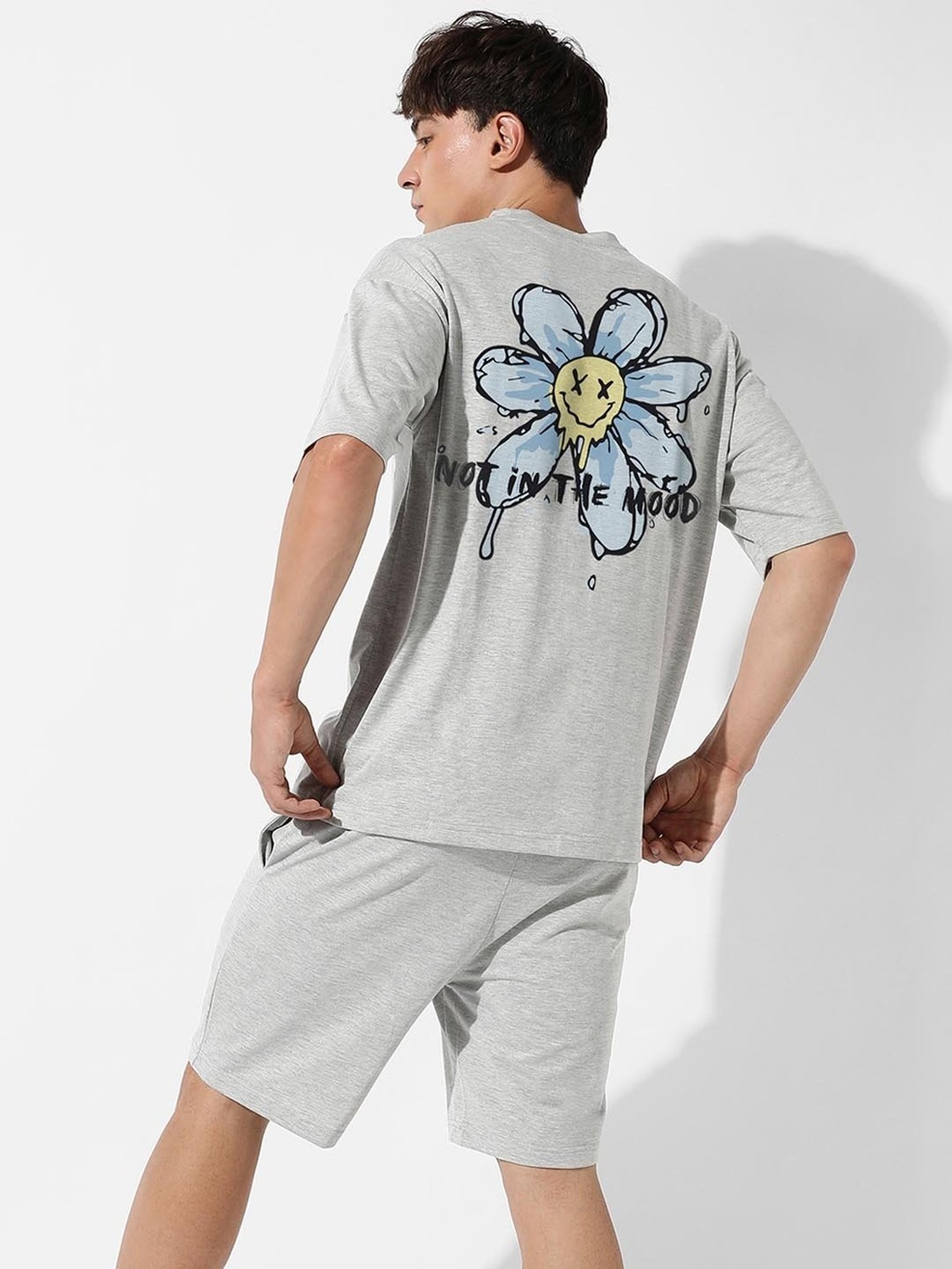 Campus Sutra Mid Grey Regular Fit Oversized Not In The Mood Printed Co-Ord Set