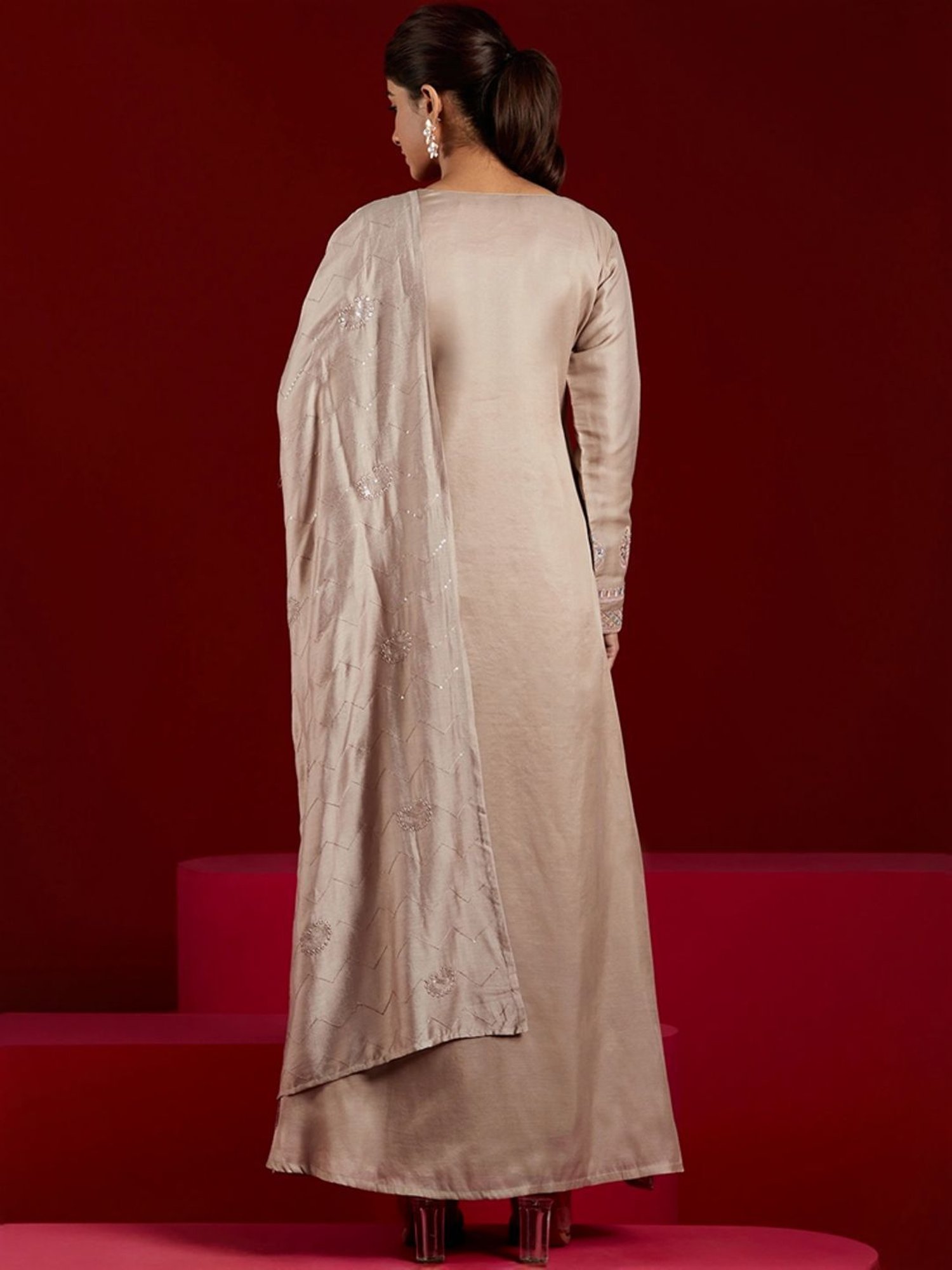 Libas Art Beige Embroidered Kurta Pant Set With Dupatta