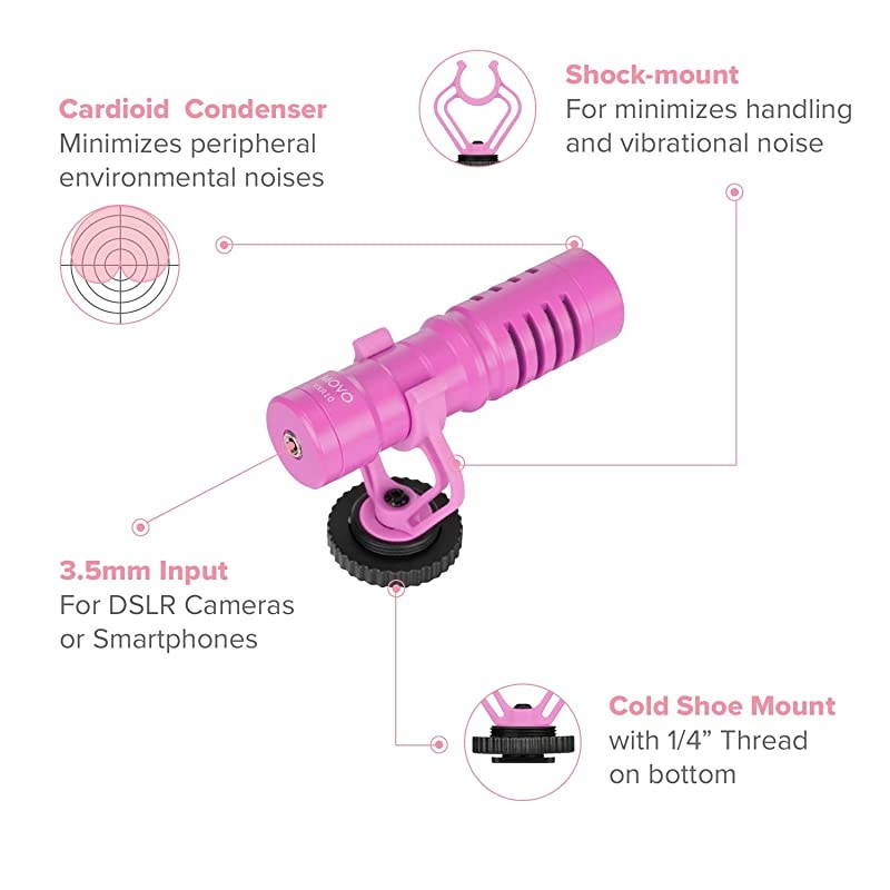 VXR10 Universal Video Microphone with Shock Mount Deadcat Windscreen Case for iPhone Android Smartphones Canon EOS Nikon DSLR Cameras and Camcorders Pink Breast Cancer Awareness Edition