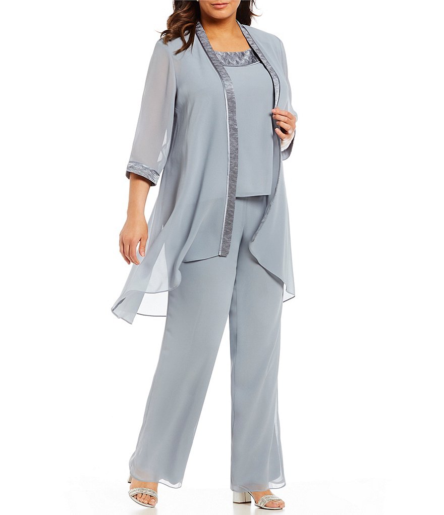 Le Bos Plus Scoop Neck 3/4 Sleeve Textured 3-Piece Pant Set