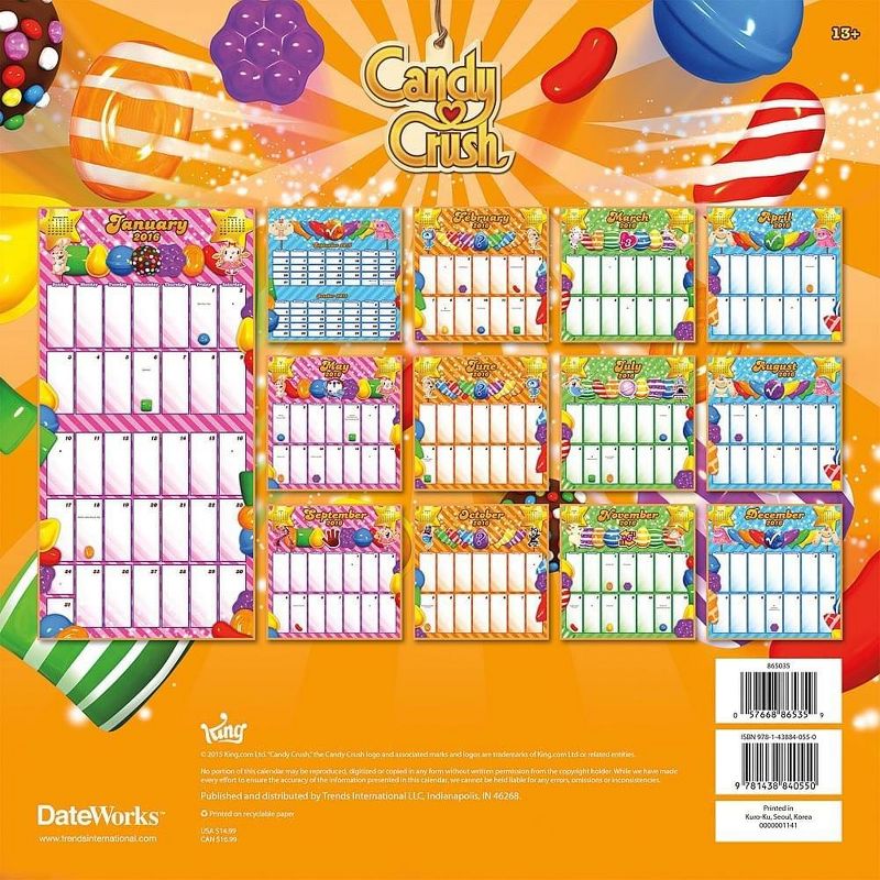 Trends International Candy Crush 2016 Wall Calendar