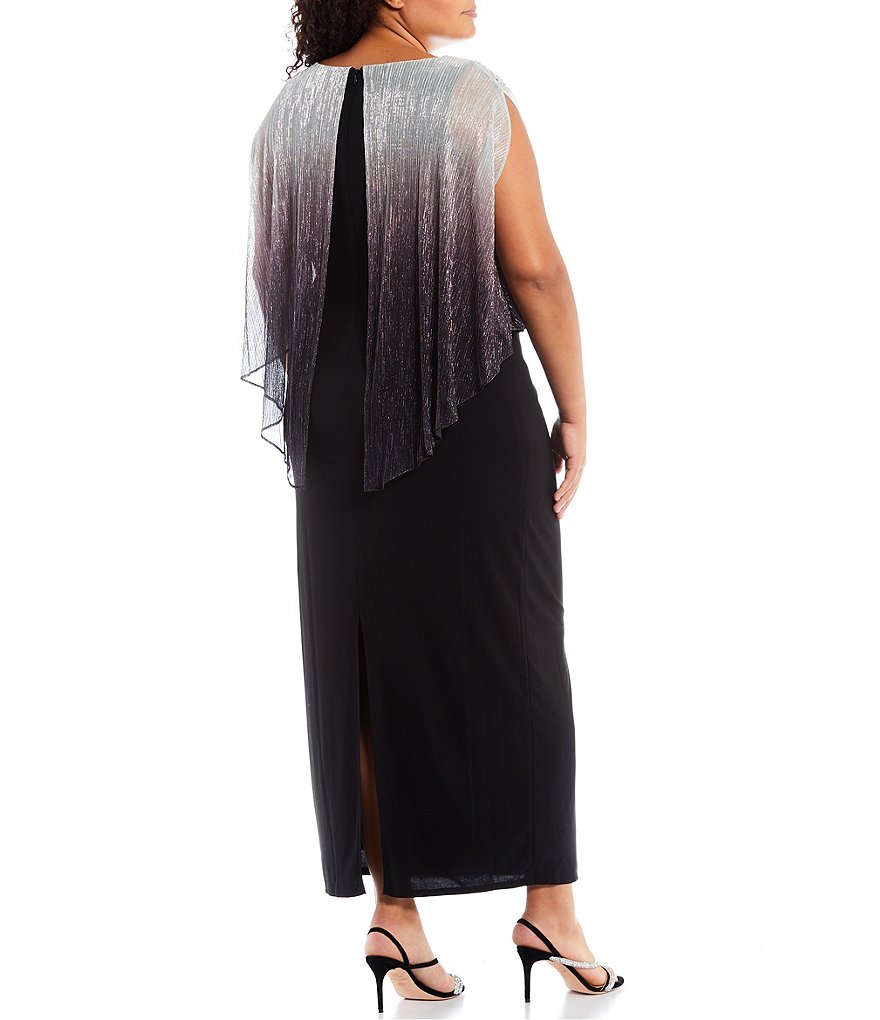 Ignite Evenings Plus Size Beaded Ombre Popover Round Neck Sleeveless Dress