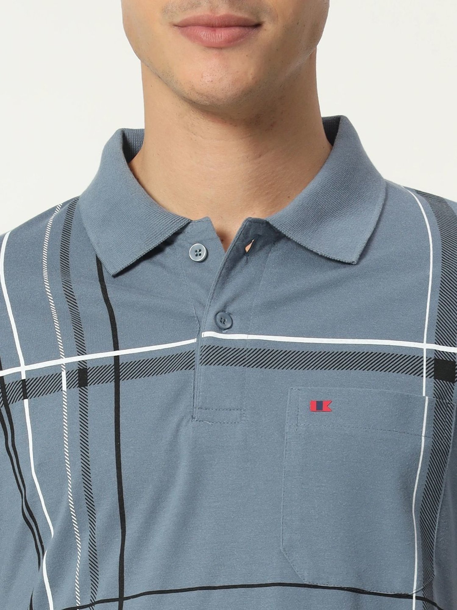 Tab91 Grey Regular Fit Checks Polo T-Shirts