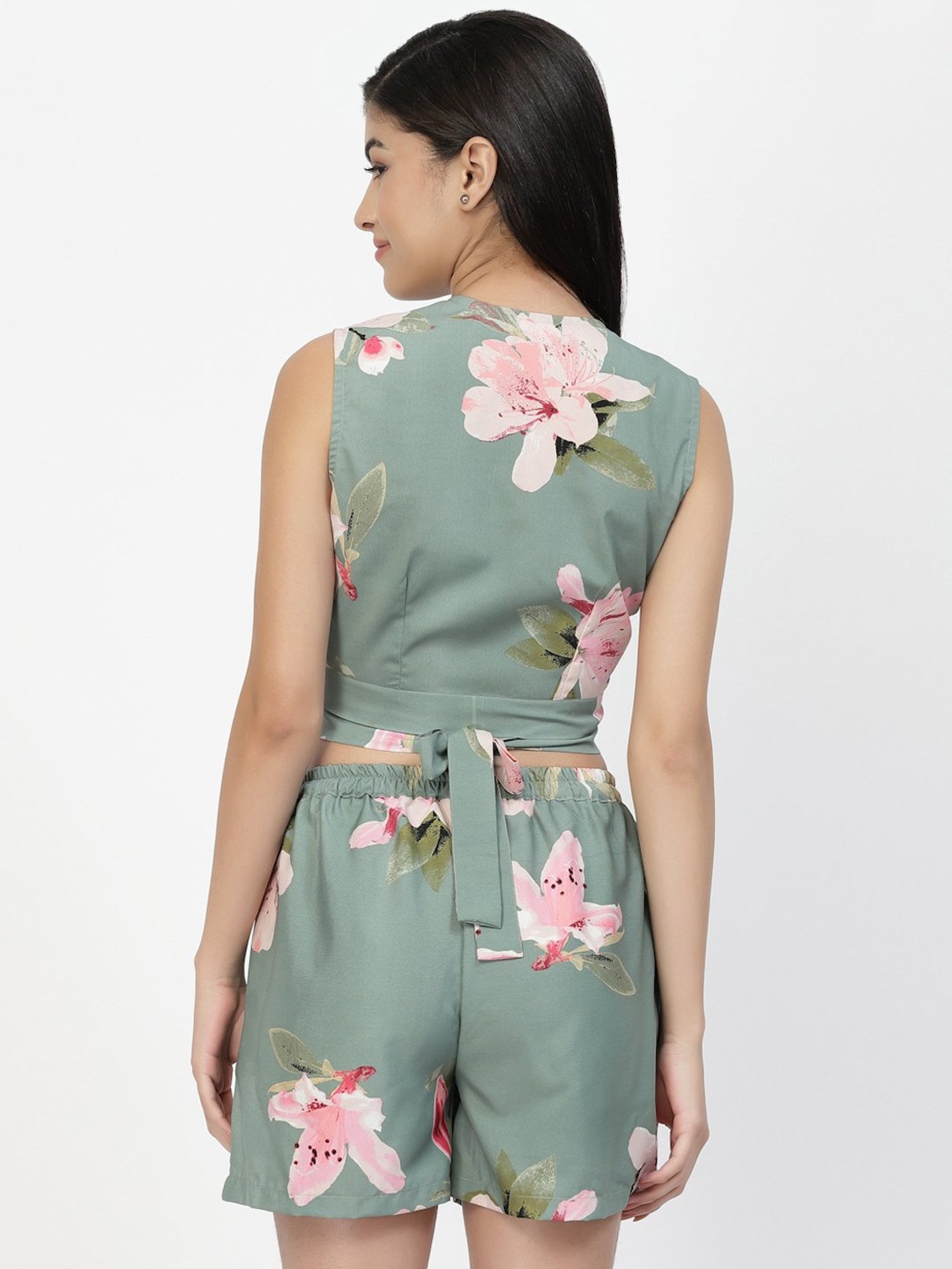 Erotissch Green Floral Print Beachwear Co-Ord Set