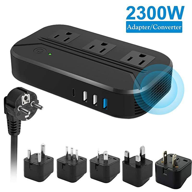 Converter 2300W Power Step Down 220V to 110V Universal Travel Adapter Power Converter Power Transformer w 3 AC Outlets 3 USB Ports 1 TypeC Charging EUUKAUUSITSouth Africa Black