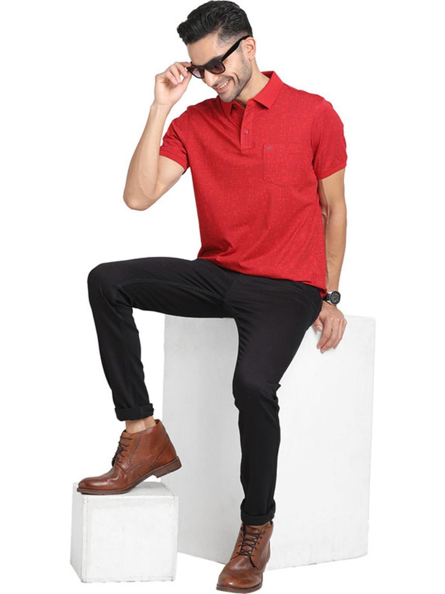 Turtle Red Slim Fit Printed Polo T-Shirts